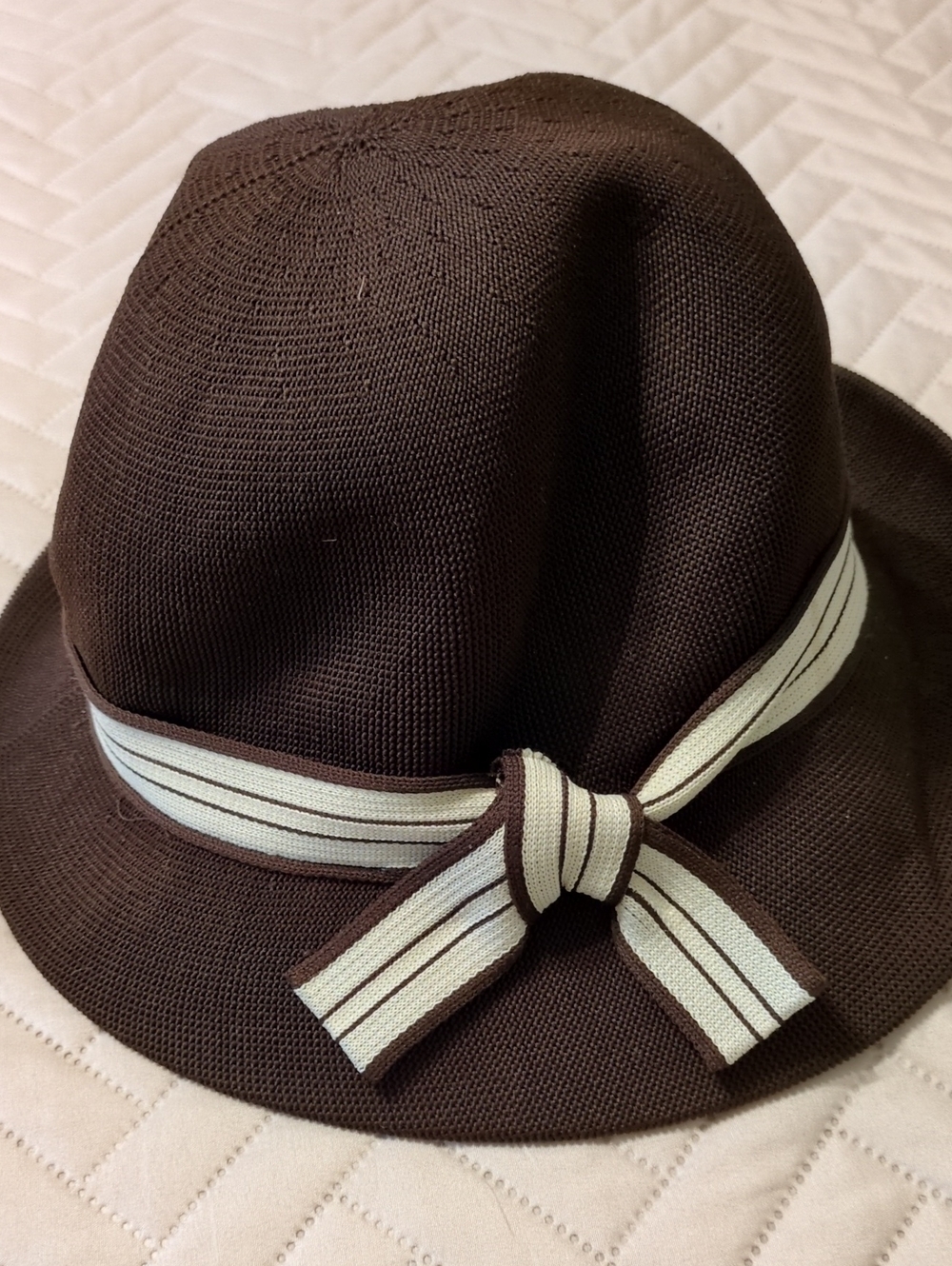 Kangol Brown Women Sun Hat with Striped Bow